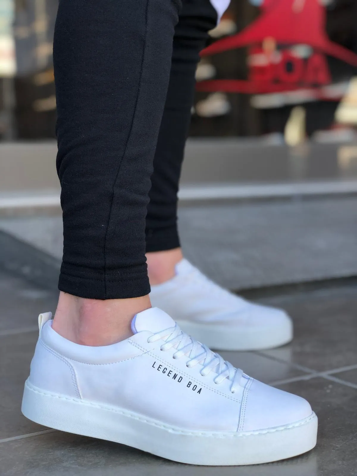 BA0104 Lace-Up White Skin Leather Sport Classic Men Shoes