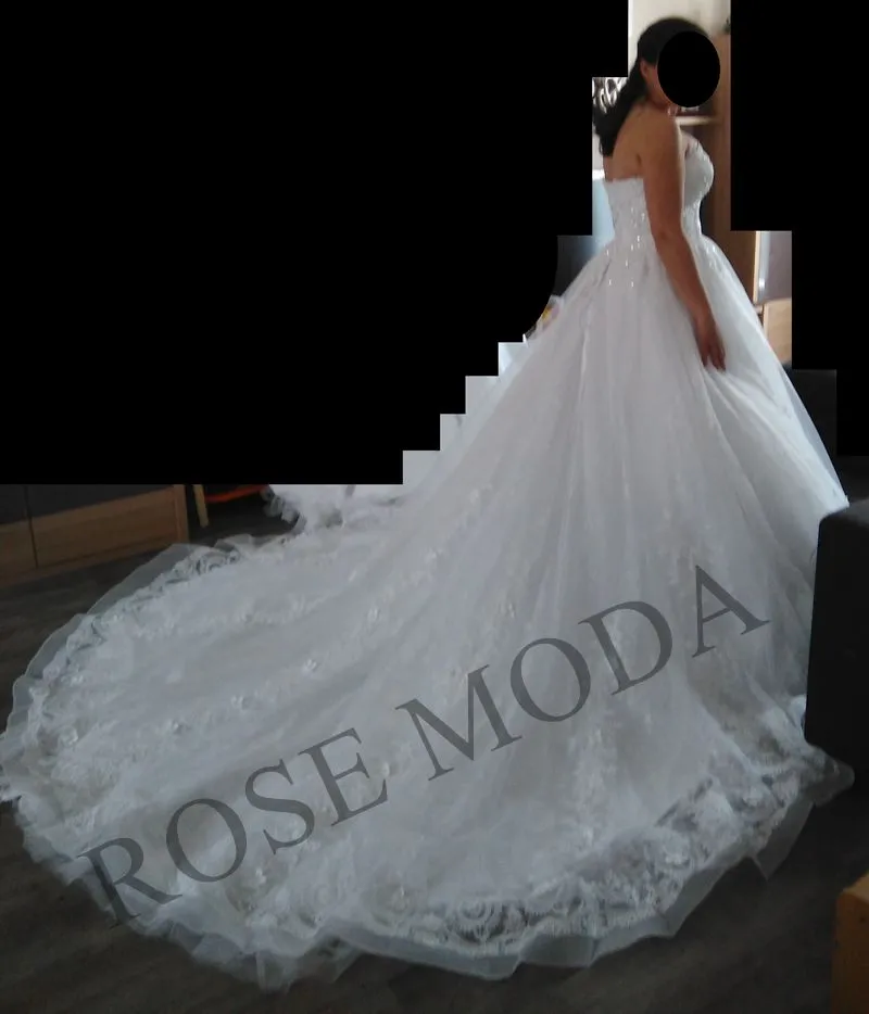 Rosemoda Beaded Lace Ball Gown Wedding Dress With 3d Flowers