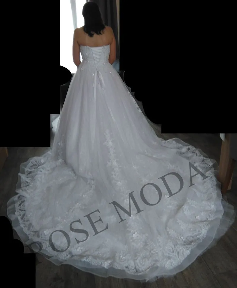 Rosemoda Beaded Lace Ball Gown Wedding Dress With 3d Flowers