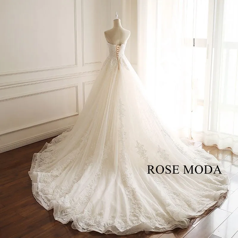 Rosemoda Beaded Lace Ball Gown Wedding Dress With 3d Flowers