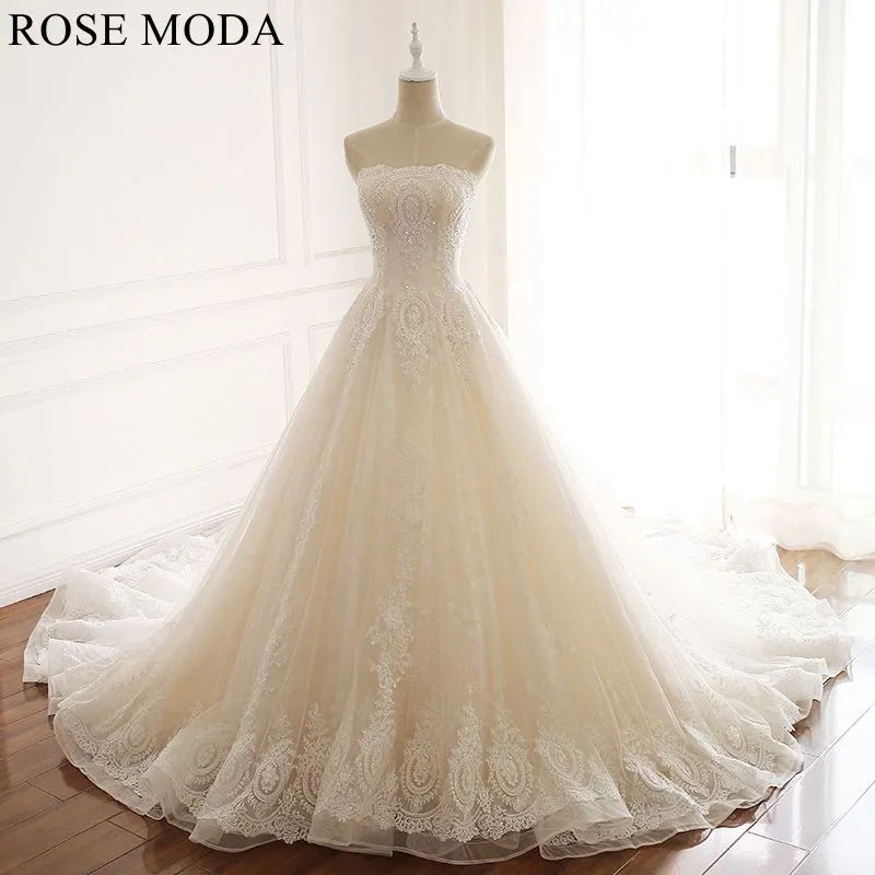 Rosemoda Beaded Lace Ball Gown Wedding Dress With 3d Flowers