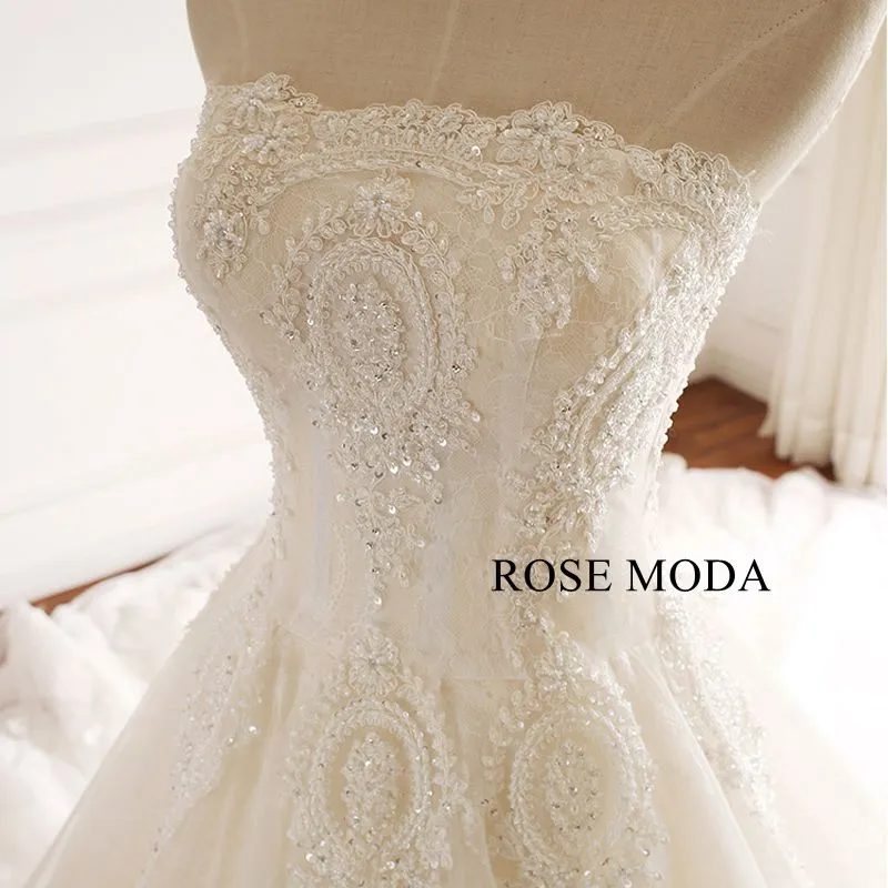 Rosemoda Beaded Lace Ball Gown Wedding Dress With 3d Flowers