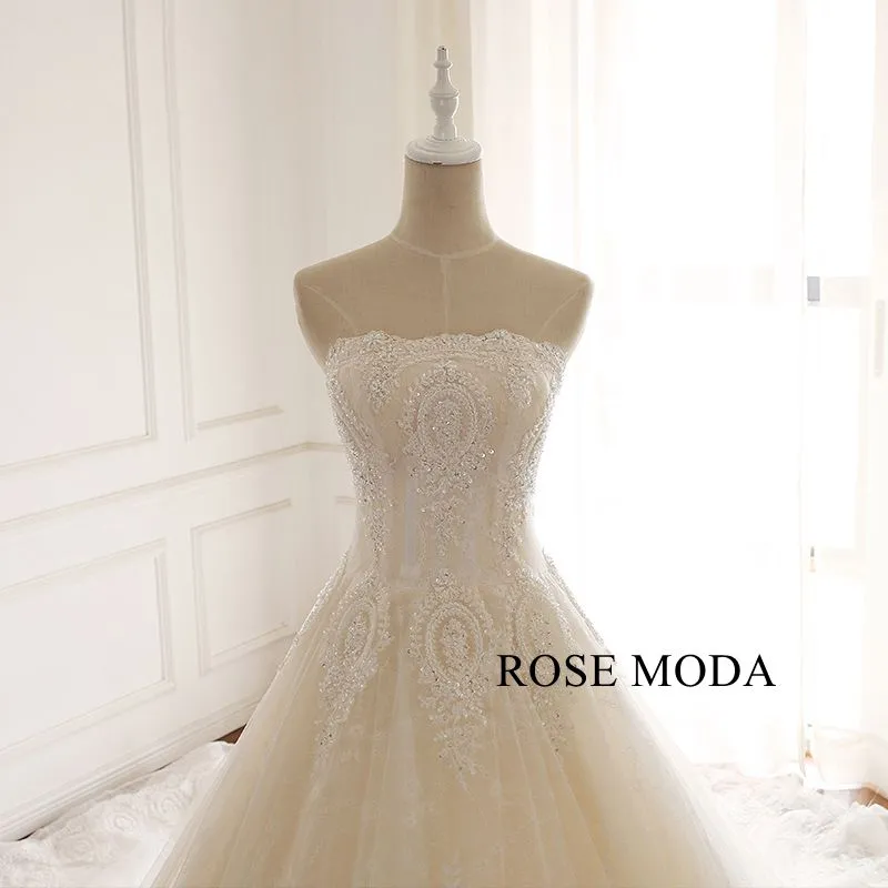 Rosemoda Beaded Lace Ball Gown Wedding Dress With 3d Flowers