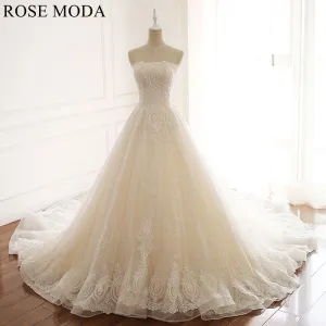 Rosemoda Beaded Lace Ball Gown Wedding Dress With 3d Flowers