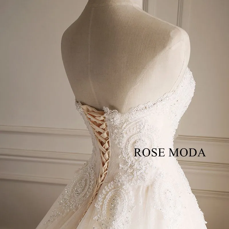 Rosemoda Beaded Lace Ball Gown Wedding Dress With 3d Flowers