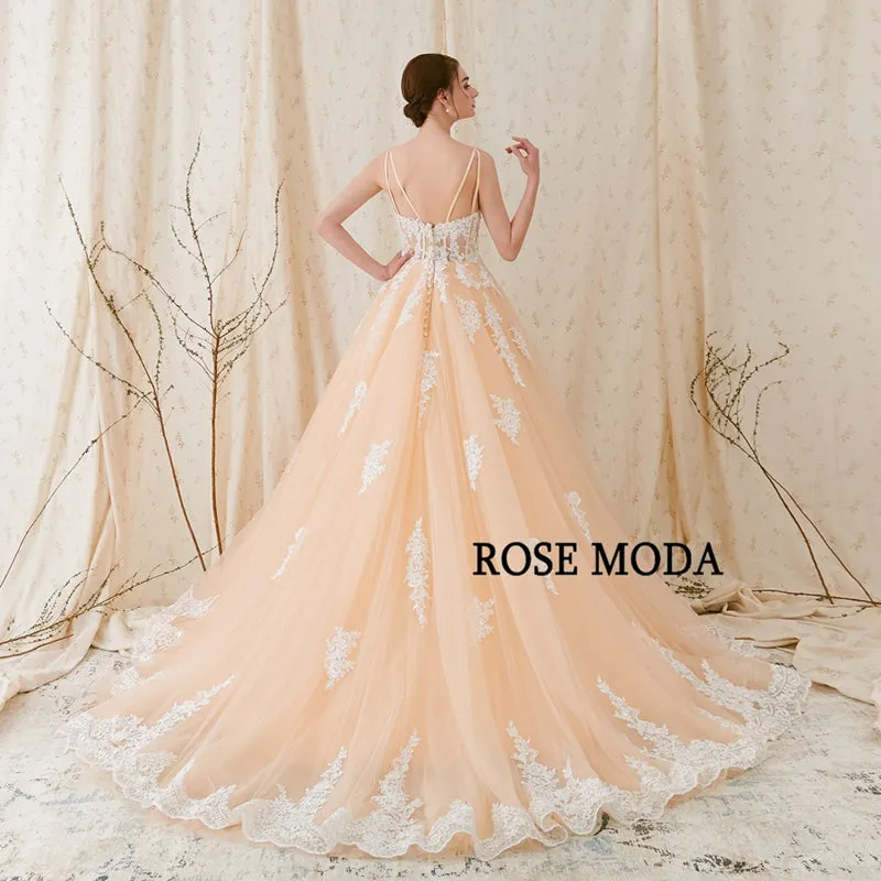 Rosemoda Champagne Ball Gown Wedding Dress With Illusion Corset Bodice