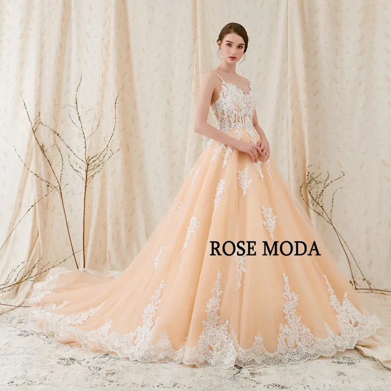 Rosemoda Champagne Ball Gown Wedding Dress With Illusion Corset Bodice