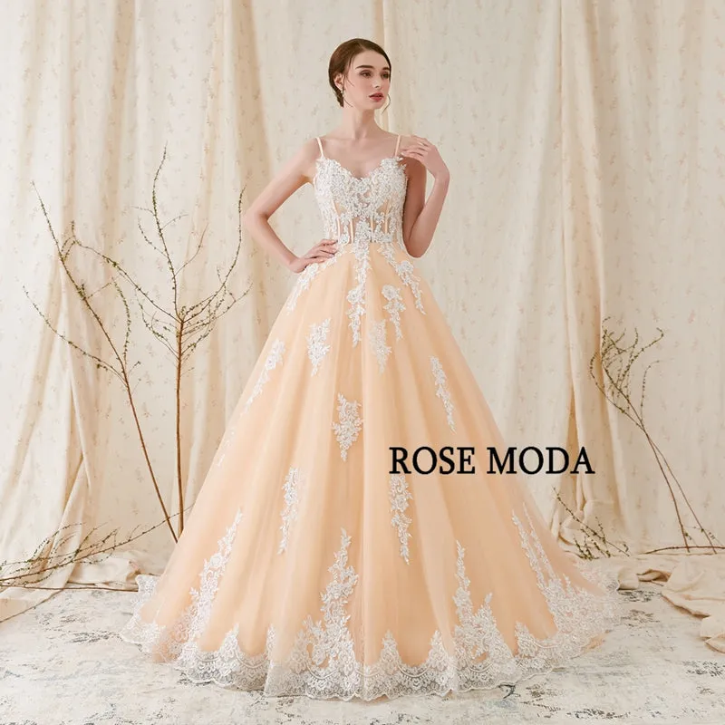 Rosemoda Champagne Ball Gown Wedding Dress With Illusion Corset Bodice