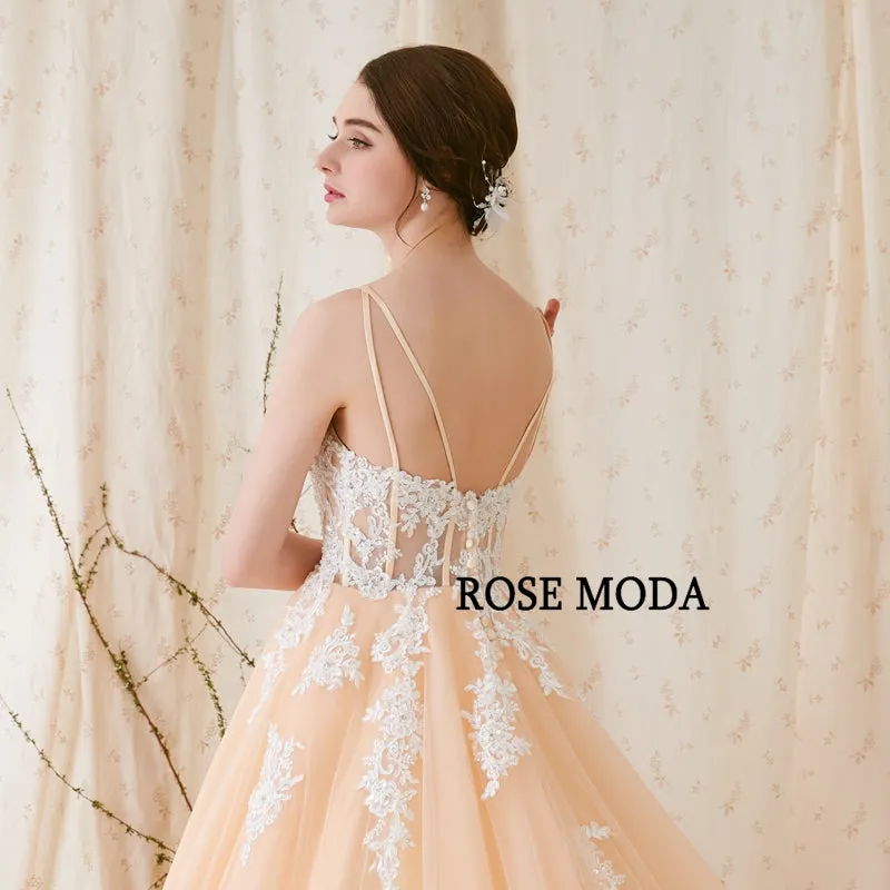Rosemoda Champagne Ball Gown Wedding Dress With Illusion Corset Bodice