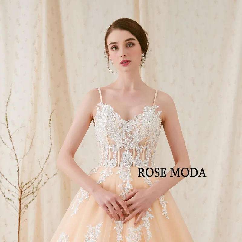 Rosemoda Champagne Ball Gown Wedding Dress With Illusion Corset Bodice