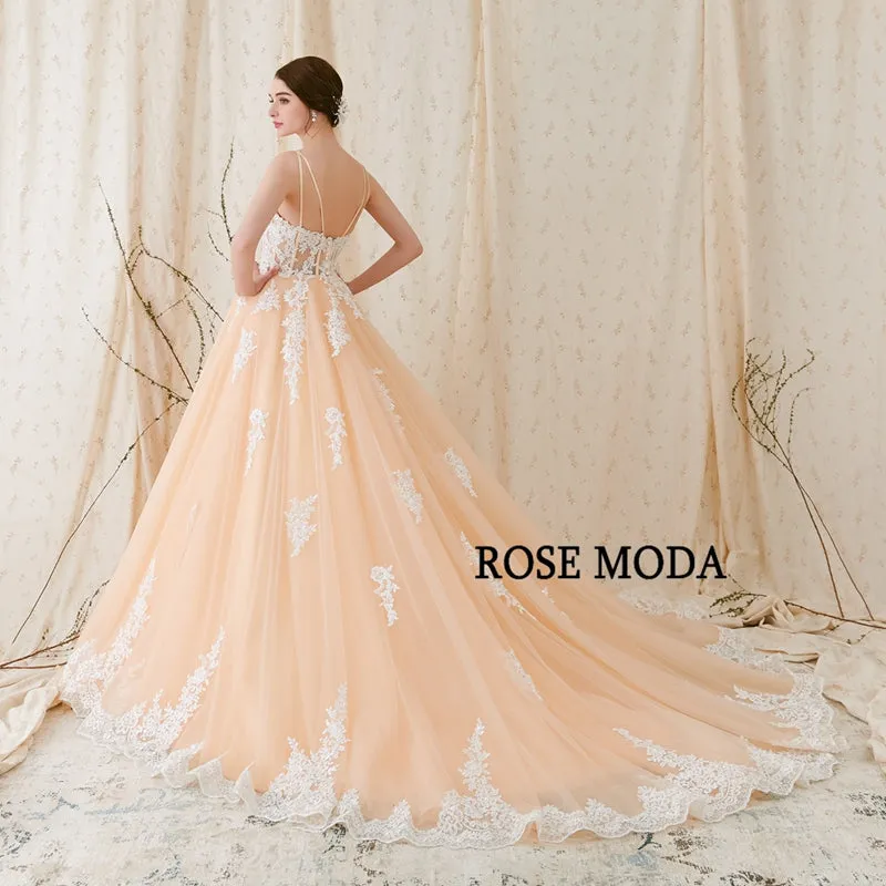 Rosemoda Champagne Ball Gown Wedding Dress With Illusion Corset Bodice