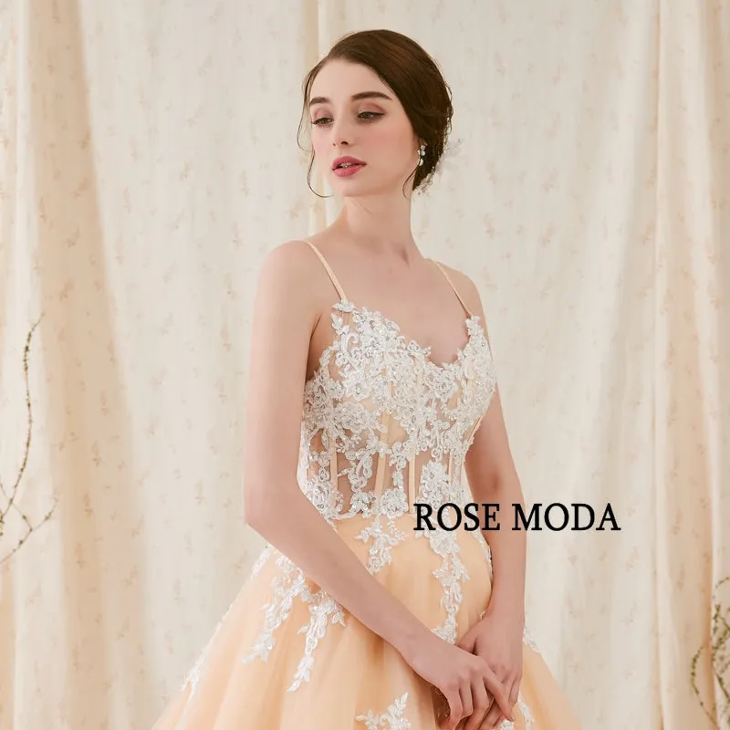 Rosemoda Champagne Ball Gown Wedding Dress With Illusion Corset Bodice